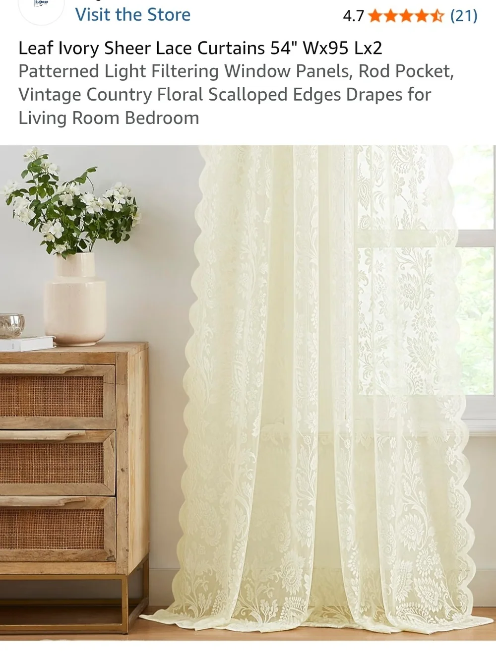 Ivory Sheer Lace Curtains - Light Filtering Floral Panels